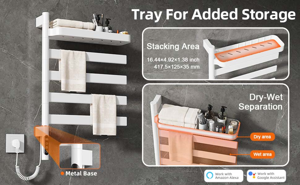 SIOYIE Smart Rotating Heated Towel Rack For Bathroom, Wall-Mounted Electric Towel Dryer With Swivel Bars & Shelf, Smart Timer, Low Carbon Steel, Plug-in/Hardwired, Towel Warmer With Wi-Fi App Control_voghion.com